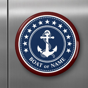 Aimant Bateau ou nom de famille Ancre Étoiles Rouge Blanc