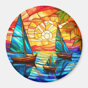 Aimant Bateaux à voile au coucher du soleil