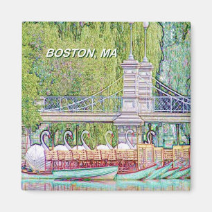 Aimant Bateaux cygnes de Boston en crayon et filtre d'enc