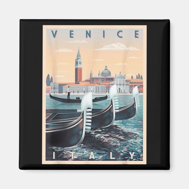 Aimant Bateaux Gondoles Rétro Avec La Skyline De Venise I (Devant)