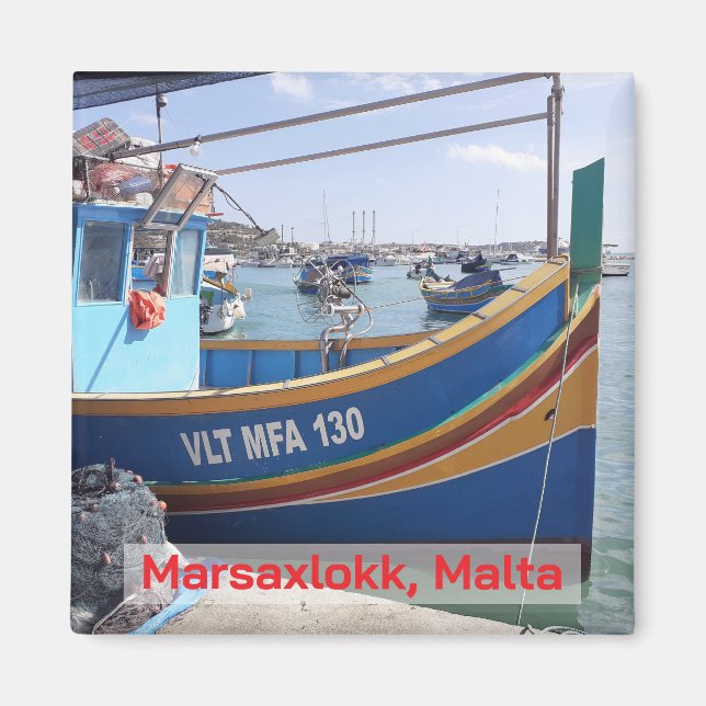 Aimant Bateaux Marsaxlokk Traditionnels, Souvenir Malte (Devant)