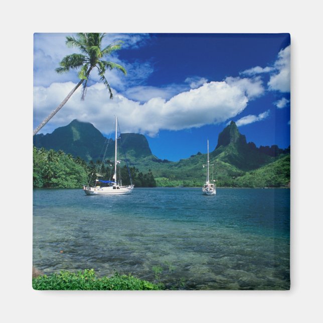 Aimant Bateaux privés ancrés dans la baie d'Opunohu sur (Devant)