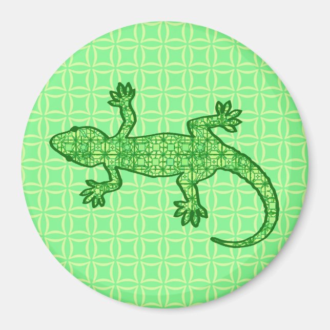 Aimant Batik tribal Gecko - chaux et vert émeraude (Devant)