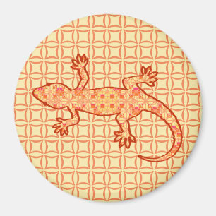 Aimant Batik tribal Gecko - corail et orange clair