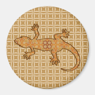 Aimant Batik tribal Gecko - rouille, ambre et bronze