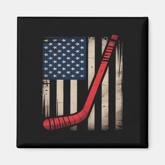 Aimant Bâton de hockey drapeau États-Unis  (Devant)