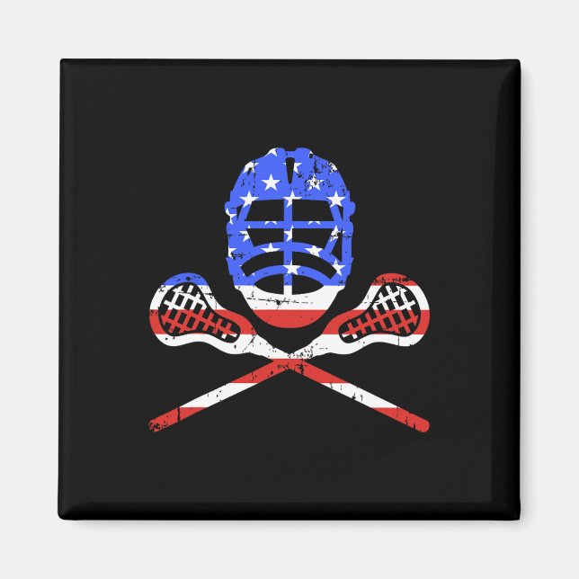 Aimant Bâtons Et Casque De Crosse Avec Drapeau Américain (Devant)