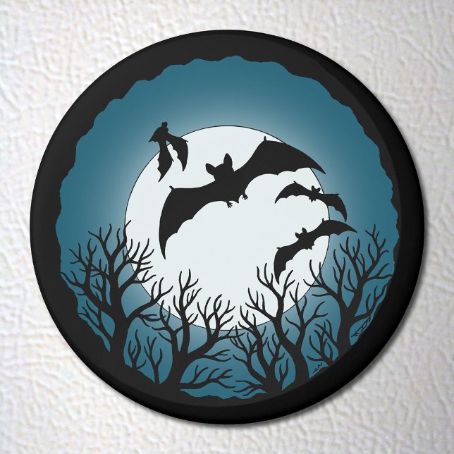 Aimant Bats and Trees Against the Moon (Bats and Trees Against the Moon Magnet on White Fridge)