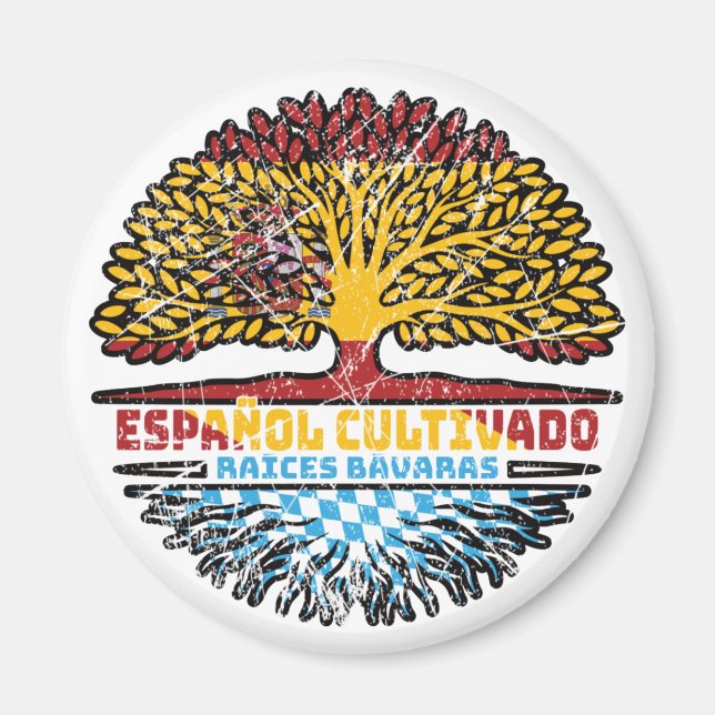 Aimant Bavière Bavarois Espagne Espagnol Racines Drapeau  (Devant)