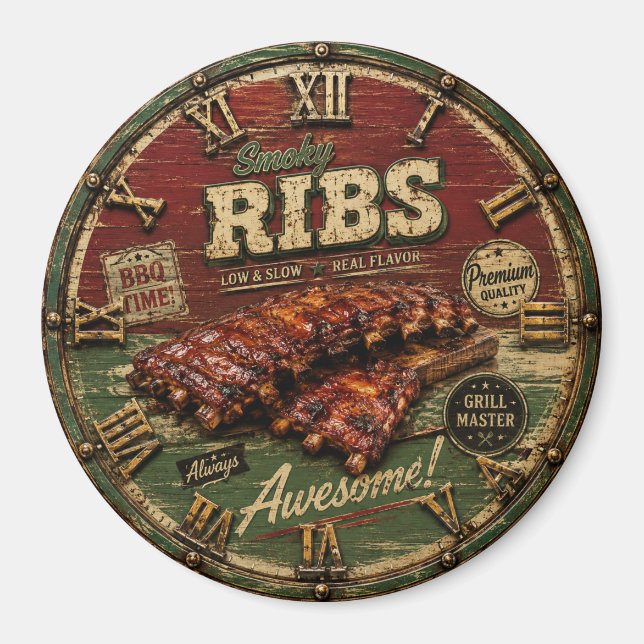 Aimant BBQ Ribs Smokehouse Barbecue  Grill Master Gift (Devant)