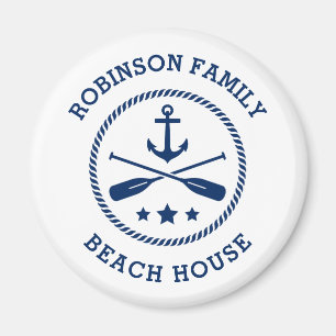Aimant Beach House & Family Name Ancre Oars Stars Round