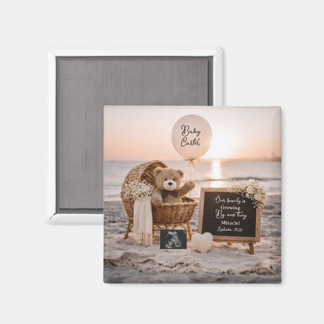 Aimant beach sunset pregnancy announcement teddy keepsake (Recto/Verso)