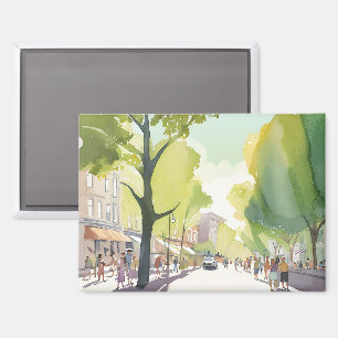 Aimant Beacon Street Été   Boston, MA Aquarelle