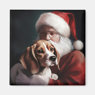 Aimant Beagle avec le Père Noël Festif Noël