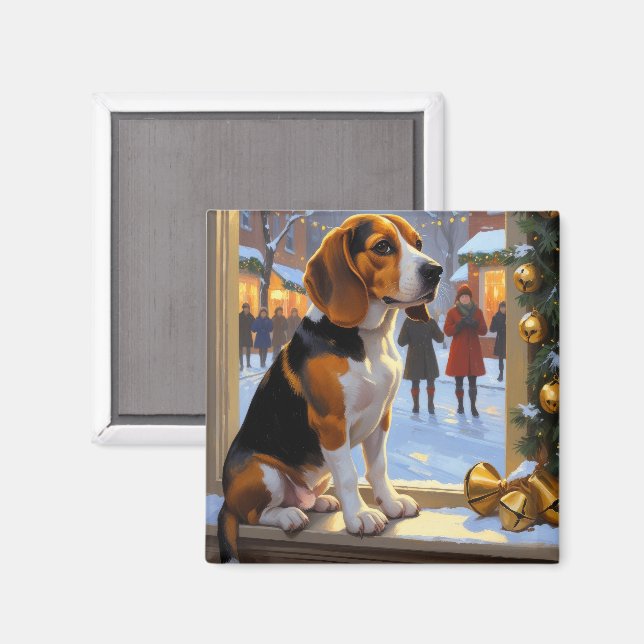 Aimant Beagle avec lumières de Noël vacances (Recto/Verso)