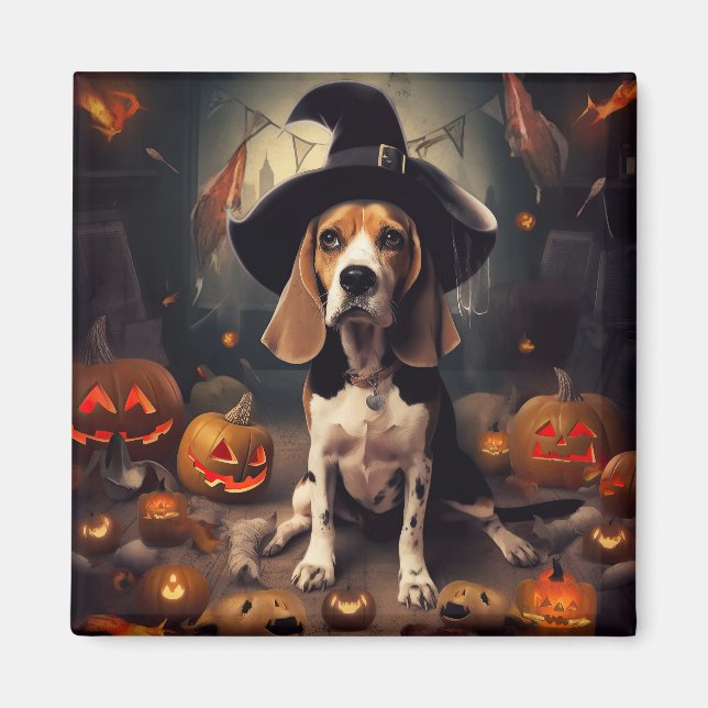 Aimant Beagle Citrouille Halloween effroi (Devant)