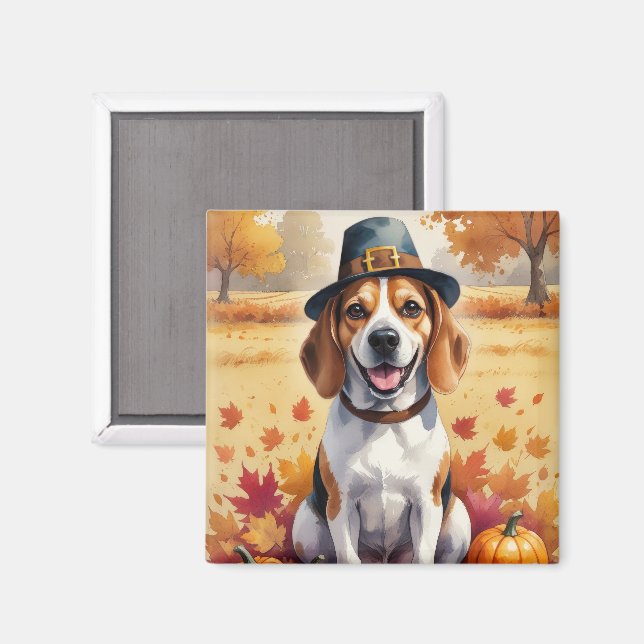 Aimant Beagle dans l'art de l'Action de grâce aux feuille (Recto/Verso)
