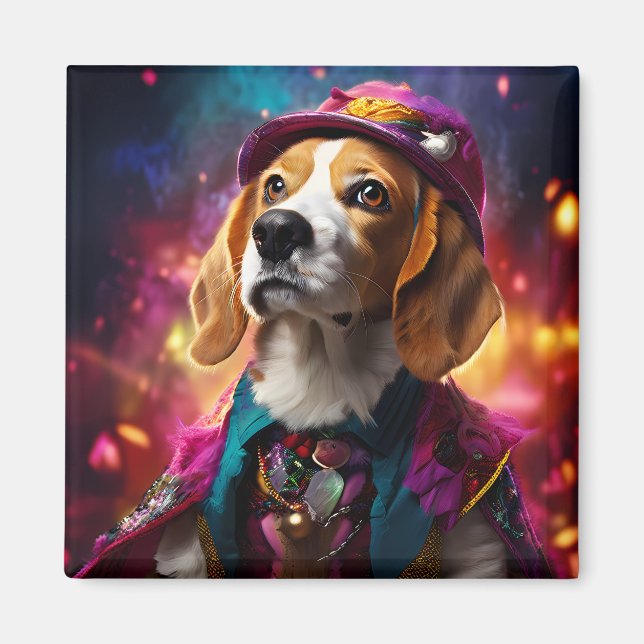Aimant Beagle dans un Casquette rose (Devant)