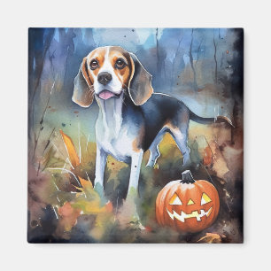 Aimant Beagle d'Halloween avec peur Citrouille