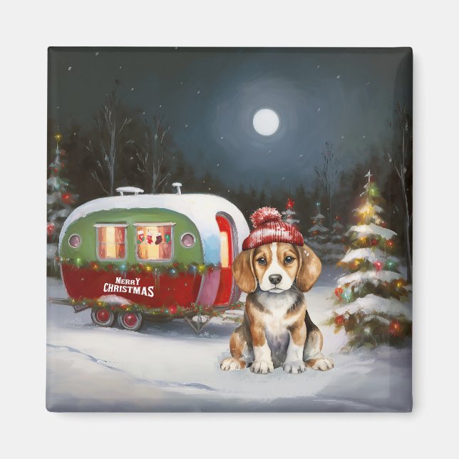 Aimant Beagle d'hiver Caravan Christmas Adventure (Devant)