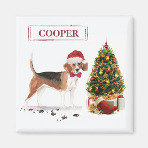 Aimant Beagle drôle de Noël Chien avec Arbre