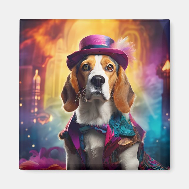 Aimant Beagle en costume vibrant (Devant)