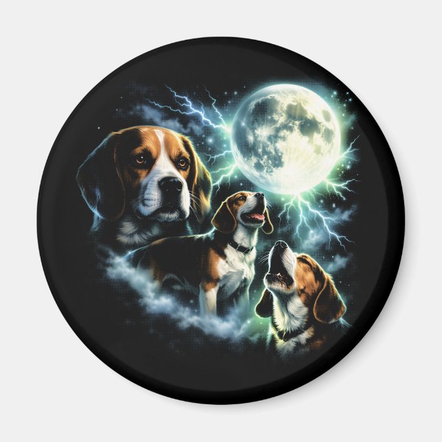 Aimant Beagle hurlant à la Lune – Chien de Chasse Nuit (Devant)