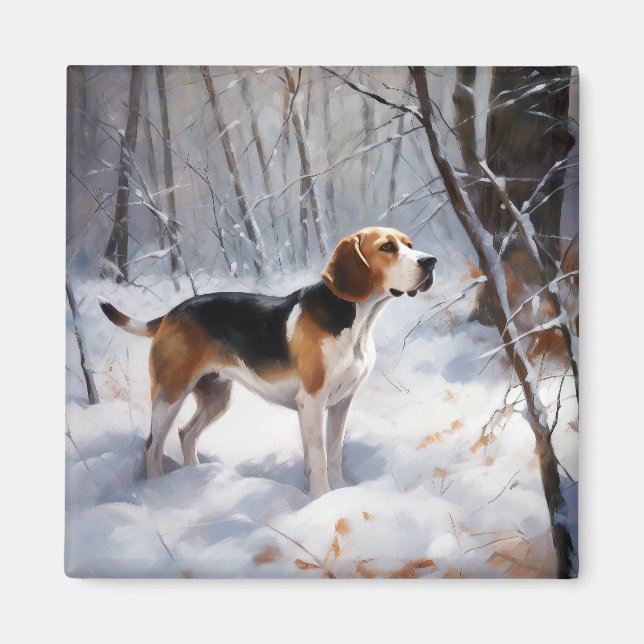 Aimant Beagle Laisser Neige Noël (Devant)