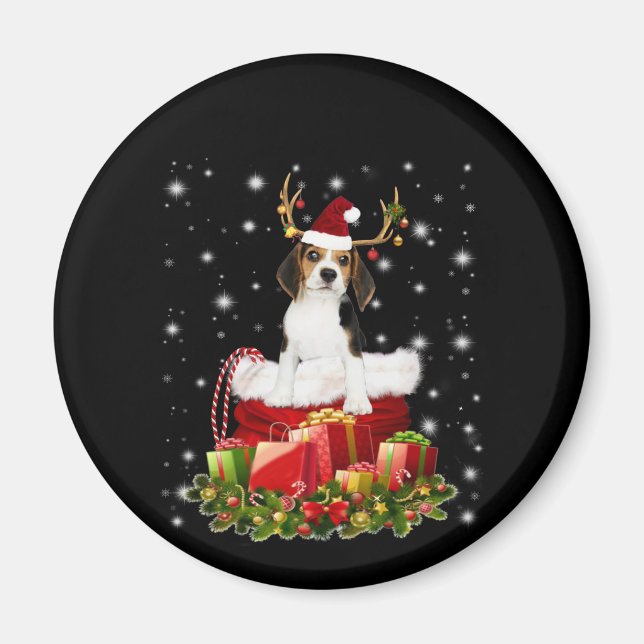 Aimant Beagle Reindeer présent cadeau de Noël (Devant)