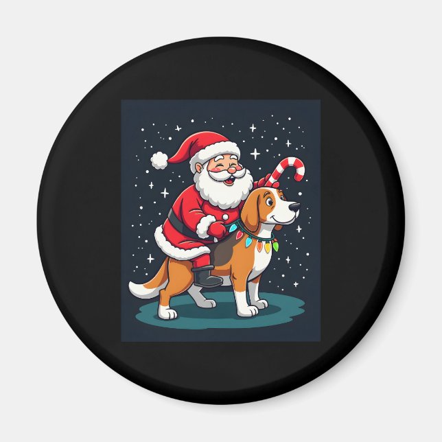 Aimant Beagle Xmas Éclairage Père Noël équitation Beagle  (Devant)