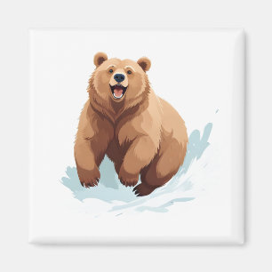 Aimant Bear Joyeux Jouer Fun Jumping Dans La Forêt Aérien