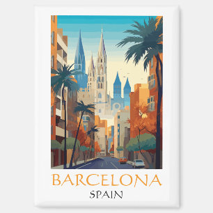 Aimant Beau Barcelone Espagne Rétro Vintage Voyage