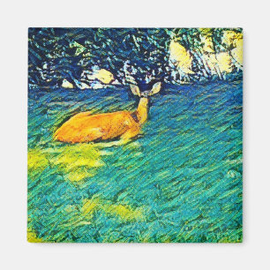 Aimant Beau cerf qui sieste sur la pelouse