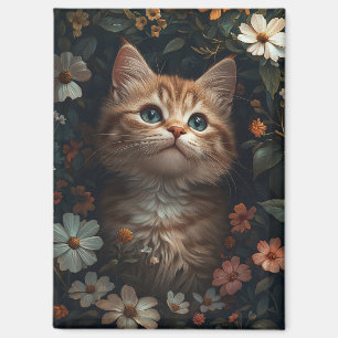 Aimant Beau chaton orange avec Fleur sauvage