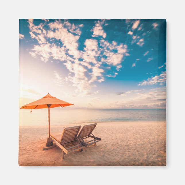 Aimant Beau coucher de soleil sur la plage des Maldives (Devant)