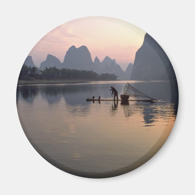 Aimant Beau coucher de soleil : Traverser la rivière Li,  (Devant)