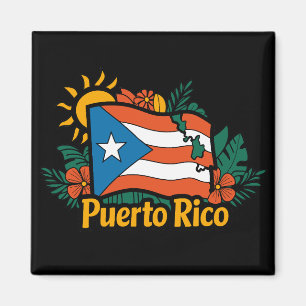 Aimant Beau Drapeau Floral Porto Rico