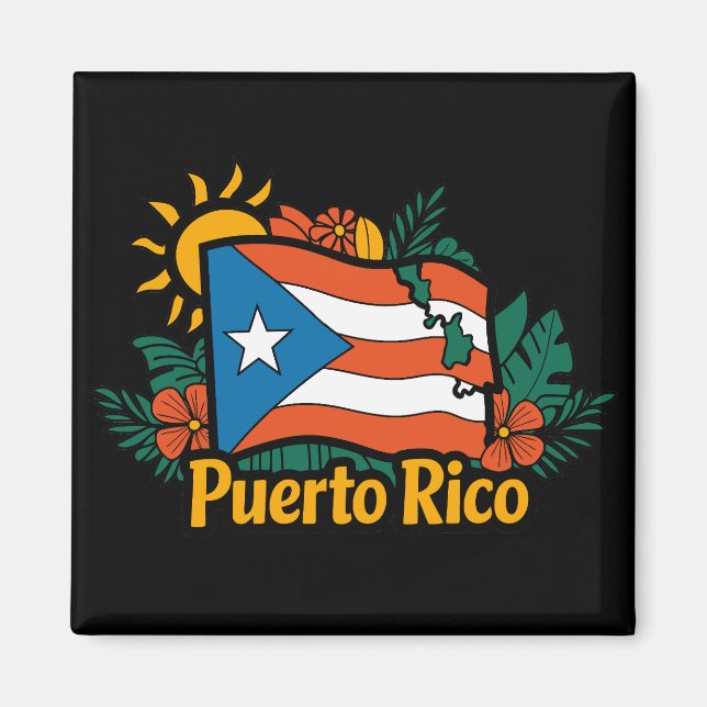 Aimant Beau Drapeau Floral Porto Rico (Devant)