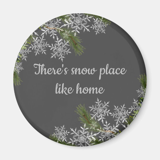 Aimant Beau Flocon de neige gris & Pine Winter Home Magne (Devant)