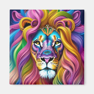 Aimant Beau Lion avec Main Colorée