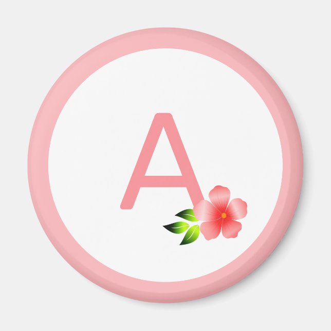Aimant Beau monogramme rose et fleur rose (Devant)