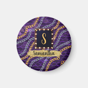 Aimant Beau Monogramme violet Élégant Chic