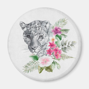 Aimant Beau portrait de tête de léopard en aquarelle