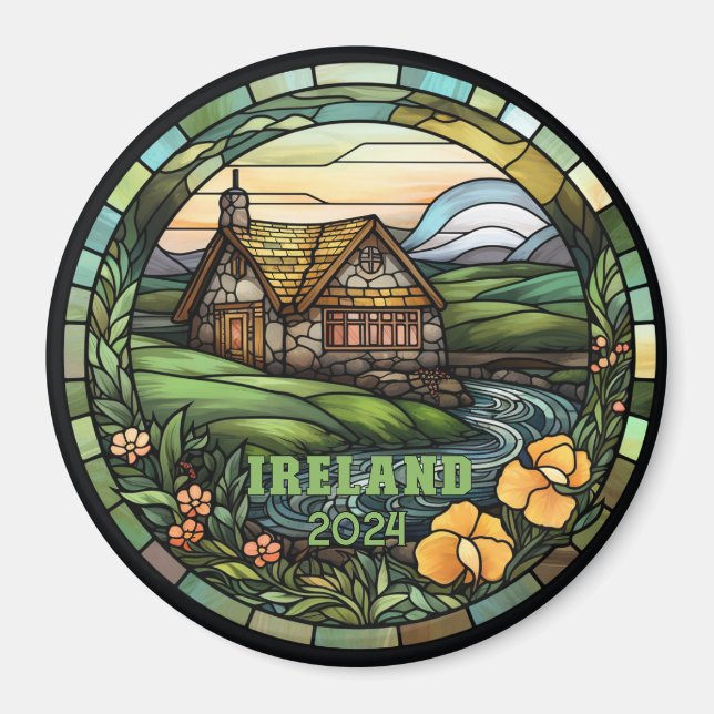 Aimant Beau souvenir en faux vitrail d'Irlande (Devant)