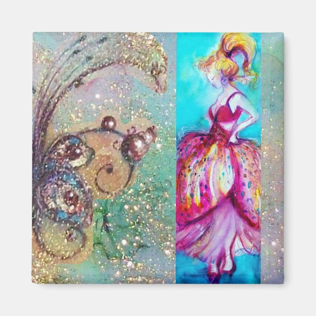 Aimant BEAUTÉ EN ROSE / Plante papillon magique (Devant)