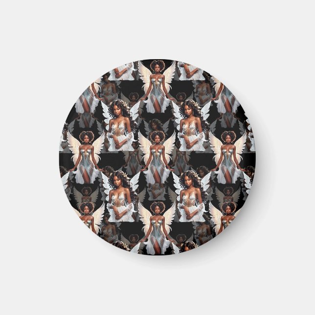 Aimant Beautiful Black Girl Angels Pattern Design -Dark (Devant)