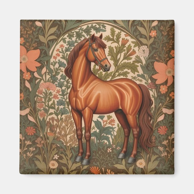 Aimant Beautiful Brown Horse William Morris Inspired  (Devant)