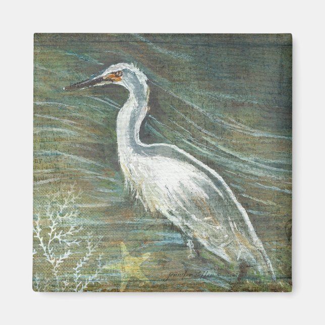 Aimant Beautiful Egret Shorebird Beach House Art (Devant)