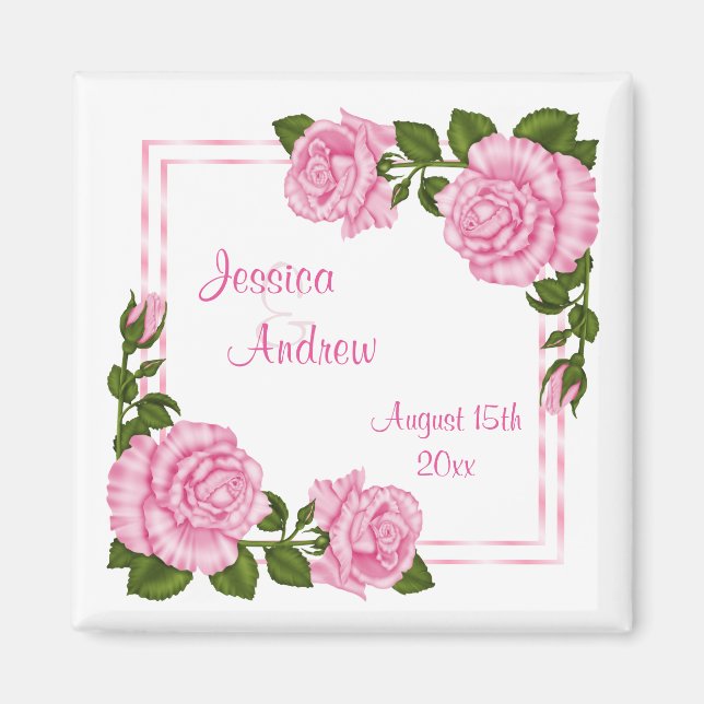 Aimant Beaux Bouquets de Coin Rose Mariage (Devant)