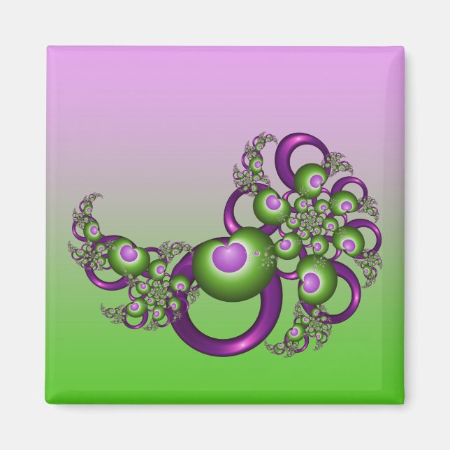 Aimant Beaux cœurs roses verts modernes abstraits fractal (Devant)
